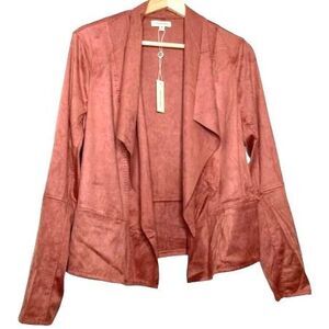 Max Studio Faux Suede Open Front Waterfall Jacket Cardigan Rose Pink M NWT